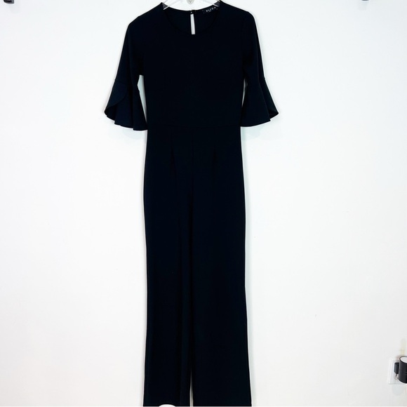 BLVD BLACK 3/4 BELL SLEEVE WIDE LEG JUMPSUIT WOMENS SZ MEDIUM - Picture 2 of 5